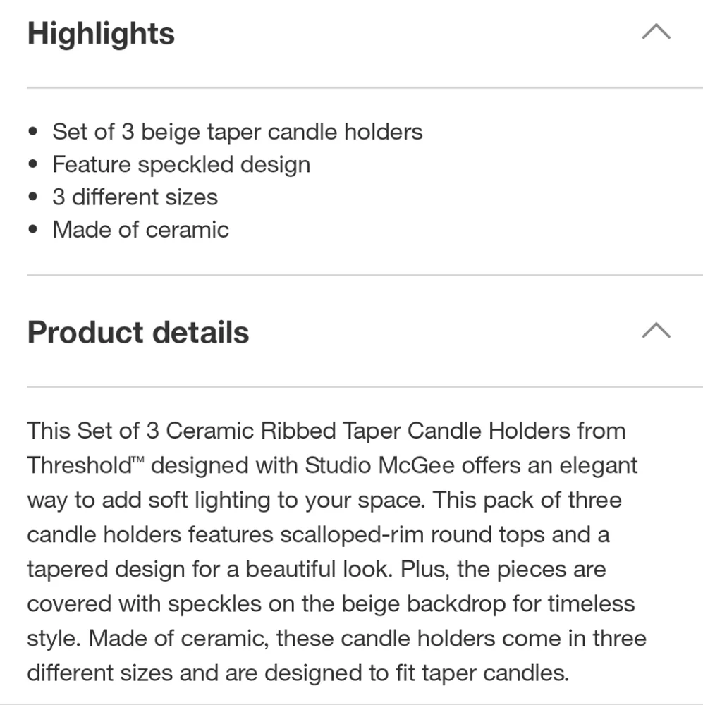 Last Day! Studio Mcgee Ceramic Ribbed Taper Candle Holders Set Beige Threshold - Picture 11 of 12